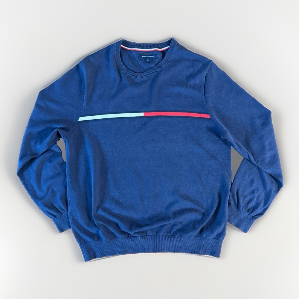 Tommy Hilfiger Men's Essential Flag Stripe Crewneck Sweater Size XL Navy Blue
